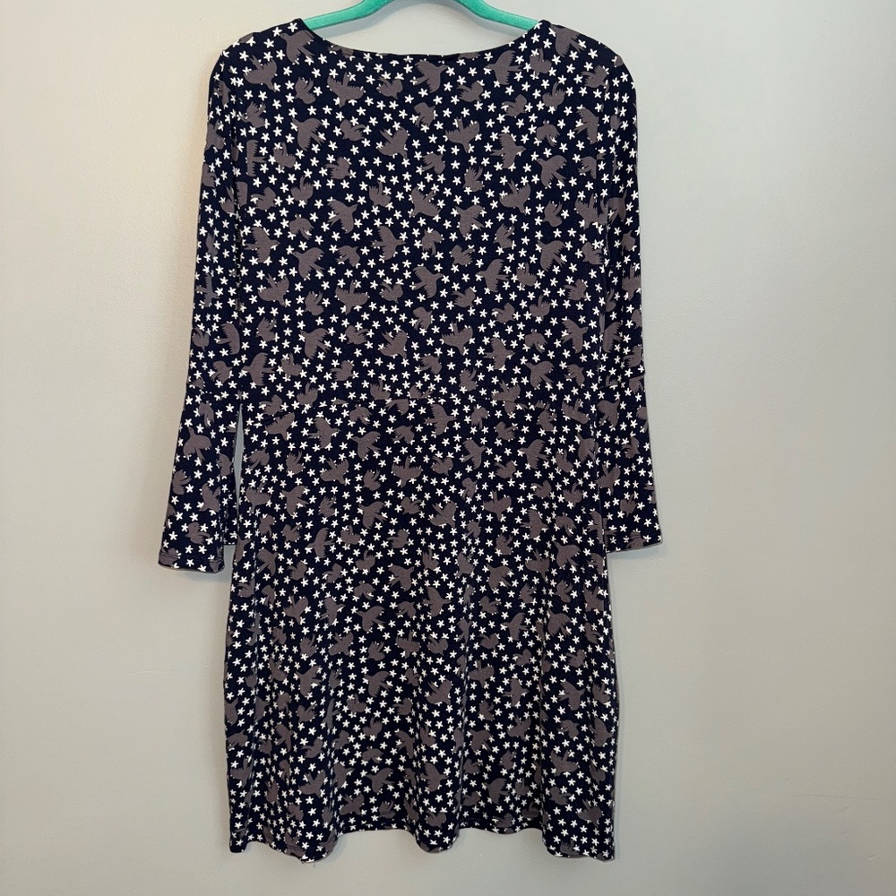EUC Boden Miriam Navy Star Bird Jersey Dress Size 12R 12 Regular - Picture 6 of 7